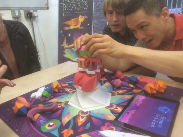 Beasts of Balance stacking game being played at an event in London 2