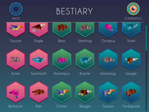 screen shot of the bestiary