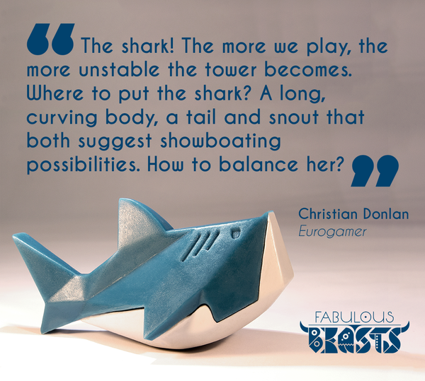 "Where to put the shark? How to balance her?" Christian Donlan from Eurogamer on Beasts of Balance stacking pieces