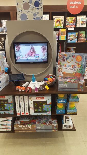 An in-store display for the Beasts of Balance stacking game 4