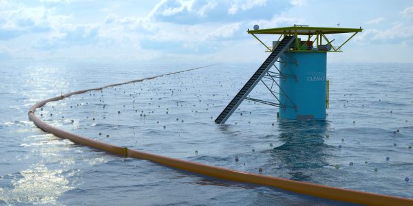 A photo of The Ocean Cleanup project in action
