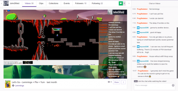 John playing Lemmings on Twitch